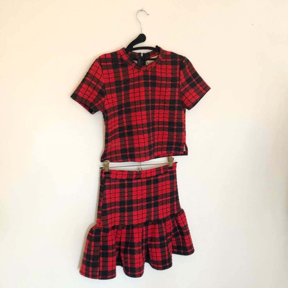 Red & Black Plaid skirt and top set
